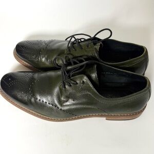 Men's Dark Green Leather Derby Oxfords with Brogue Detailing